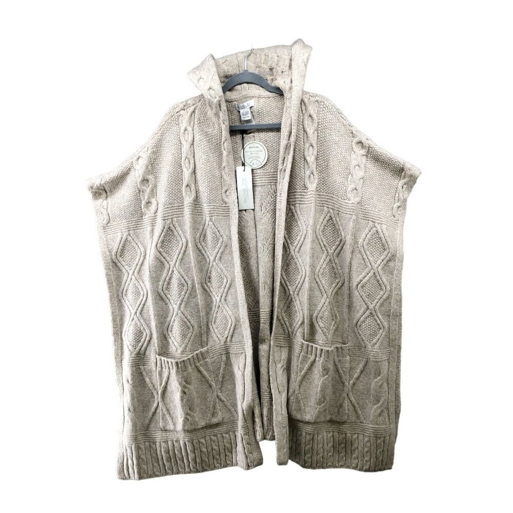 Rachel Zoe Hooded Poncho Cape‎ Sweater Womens One Size Cream Cable Knit Cardigan